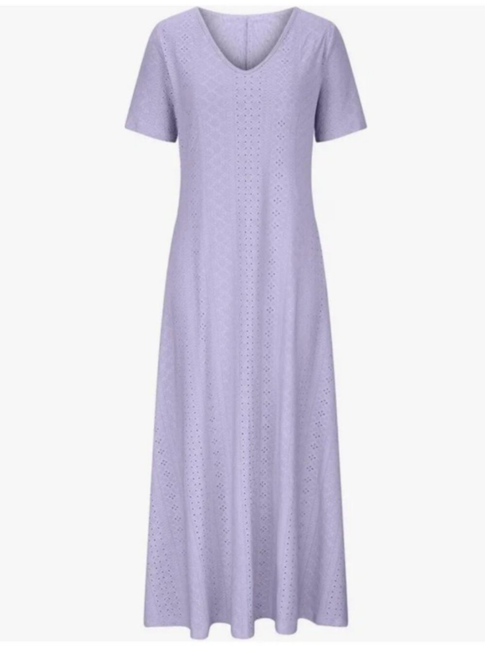 Cethrio Relaxed Fit V-Neck Short Sleeve Eyelet Maxi Dress, Purple lavender lilac